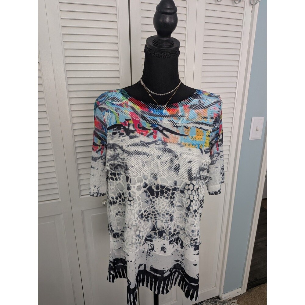 Ali Miles Colorful Abstract Top Women's M Multicolor Abstract Artsy Mixed Media